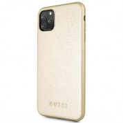 Guess Iridescent Leather Hard Case - дизайнерски кожен кейс за iPhone 11 Pro Max (златист) 1