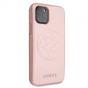Guess Saffiano 4G Circle Logo Leather Hard Case - дизайнерски кожен кейс за iPhone 11 Pro Max (розов) 2