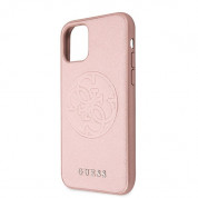 Guess Saffiano 4G Circle Logo Leather Hard Case - дизайнерски кожен кейс за iPhone 11 Pro Max (розов) 4