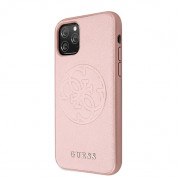 Guess Saffiano 4G Circle Logo Leather Hard Case - дизайнерски кожен кейс за iPhone 11 Pro Max (розов) 1