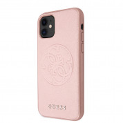 Guess Saffiano 4G Circle Logo Leather Hard Case - дизайнерски кожен кейс за iPhone 11 (розов) 1