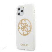 Guess Glitter 4G Circle Logo Case - дизайнерски кейс с висока защита за iPhone 11 Pro (бял)