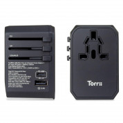 Torrii TorriiBolt USB PD and QC 3.0 45W Universal Travel Adapter II - захранване с 3 USB изхода, USB-C, QC 3.0, PD и преходници за цял свят (черен) 