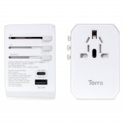 Torrii TorriiBolt USB PD and QC 3.0 45W Universal Travel Adapter II - захранване с 3 USB изхода, USB-C, QC 3.0, PD и преходници за цял свят (бял) 