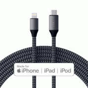 Satechi USB-C to Lightning Cable - сертифициран (MFI) USB-C към Lightning кабел за Apple устройства с Lightning порт (180 см) (сив)