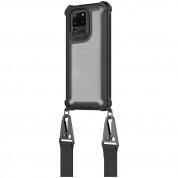 4smarts Sling Case Downtown - удароустойчив хибриден кейс с лента за врата за Samsung Galaxy S20 Ultra (черен-прозрачен) 
