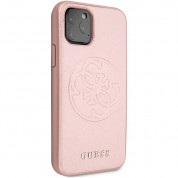 Guess Saffiano 4G Circle Logo Leather Hard Case - дизайнерски кожен кейс за iPhone 11 Pro (розово злато)