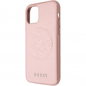 Guess Saffiano 4G Circle Logo Leather Hard Case - дизайнерски кожен кейс за iPhone 11 Pro (розово злато) 1