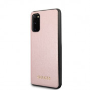 Guess Iridescent Leather Hard Case - дизайнерски кожен кейс за Samsung Galaxy S20 (розово злато) 1