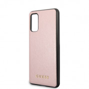 Guess Iridescent Leather Hard Case - дизайнерски кожен кейс за Samsung Galaxy S20 (розово злато) 2