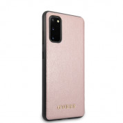 Guess Iridescent Leather Hard Case - дизайнерски кожен кейс за Samsung Galaxy S20 (розово злато) 4