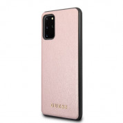 Guess Iridescent Leather Hard Case - дизайнерски кожен кейс за Samsung Galaxy S20 Plus (розово злато) 1