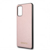 Guess Iridescent Leather Hard Case - дизайнерски кожен кейс за Samsung Galaxy S20 Plus (розово злато) 2