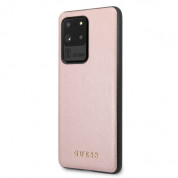 Guess Iridescent Leather Hard Case - дизайнерски кожен кейс за Samsung Galaxy S20 Ultra (розово злато) 1