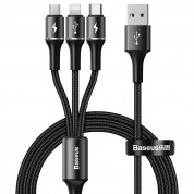 Baseus Halo 3-in-1 USB Cable - универсален USB кабел с Lightning, microUSB и USB-C конектори (120 см) (черен)