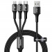 Baseus Halo 3-in-1 USB Cable - универсален USB кабел с Lightning, microUSB и USB-C конектори (120 см) (черен) 1