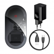 Baseus Simple 24W 2in1 Wireless Charger (TZWXJK-B01) - двойна поставка (пад) с Fast Charge технология за безжично зареждане за Qi съвместими устройства и Apple Airpods (прозрачен) 5