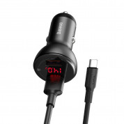 Baseus Digital Display Dual USB Quick Car Charger 45W (TZCCBX-B0G) - зарядно за кола с 2xUSB-A изхода с технология за бързо зареждане и USB-C кабел (черен)