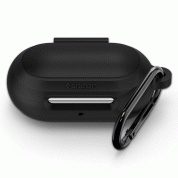 Spigen Silicone Fit Case - силиконов калъф с карабинер за Samsung Galaxy Buds Plus, Samsung Galaxy Buds (черен)