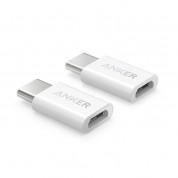 Anker USB-C Male to Micro USB Female Adapter - адаптер от microUSB женско към USB-C мъжко за мобилни устройства с USB-C порт (бял) (2 броя)