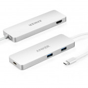 Anker Premium USB-C Hub With HDMI 4К And Power Delivery - мултифункционален хъб за свързване на допълнителна периферия за компютри с USB-C (сребрист) 