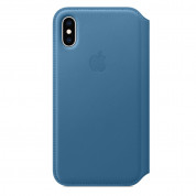 Apple Leather Folio Case - оригинален кожен (естествена кожа) калъф за iPhone XS, iPhone X (син) 2