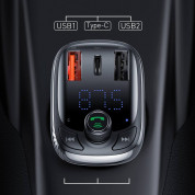 Baseus T-Typed Bluetooth FM Transmitter (CCTM-B01) - блутут FM трансмитер и зарядно за кола за мобилни устройства (черен) 7
