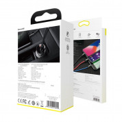 Baseus Digital Display Dual USB Car Charger 24W (TZCCBX-0G) - зарядно за кола с 2xUSB-A изхода и 3-в-1 кабел с microUSB, USB-C и Lightning конектори (черен) 5