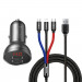 Baseus Digital Display Dual USB Car Charger 24W (TZCCBX-0G) - зарядно за кола с 2xUSB-A изхода и 3-в-1 кабел с microUSB, USB-C и Lightning конектори (черен) 1