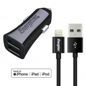 Energizer Dual USB Car Charger 3.4A with MFI Lightning Cable - зарядно за кола с 2xUSB изходa (3.4A) и Lightning кабел за iPhone, iPad и iPod с Lightning порт (черен)