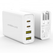 Hyper HyperJuice 100W GaN USB-C Charger - захранване за ел. мрежа с 2xUSB-A и 2xUSB-C (PD) изходи за мобилни устройства (бял)  1
