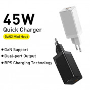 Baseus GaN Mini Quick Charger 45W (CCGAN-U01) - захранване за ел. мрежа с USB-A и USB-C изходи с технология за бързо зареждане и USB-C към USB-C кабел (черен) 2