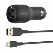Belkin Boost Charge Dual Car Charger & USB-C Cable - зарядно за кола с 2xUSB изходa (4.8A) и USB-C кабел (черен) 