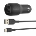 Belkin Boost Charge Dual Car Charger & USB-C Cable - зарядно за кола с 2xUSB изходa (4.8A) и USB-C кабел (черен)  1