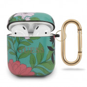 Guess Airpods Silicone Case Flower Collection No.1 - силиконов калъф с карабинер за Apple Airpods и Apple Airpods 2 (зелен)