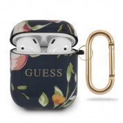 Guess Airpods Silicone Case Flower Collection No.3 - силиконов калъф с карабинер за Apple Airpods и Apple Airpods 2 (син)