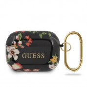 Guess Airpods Pro Silicone Case Flower Collection No.4 - силиконов калъф с карабинер за Apple Airpods Pro (черен)