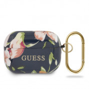 Guess Airpods Pro Silicone Case Flower Collection No.3 - силиконов калъф с карабинер за Apple Airpods Pro (син)