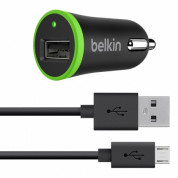 Belkin Micro Car Charger 2.4A - зарядно за кола с USB изход и отделен microUSB кабел за мобилни устройства (черен)
