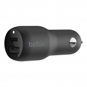 Belkin Boost Charge Dual 30W Car Charger - зарядно за кола с USB-C и USB изходи за зареждане на мобилни устройства с USB-C (черен) 