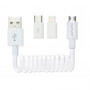 4smarts 3in1 Spiral Cable - MicroUSB кабел с Lightning и USB-C адапери (80 см) (бял)