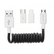 4smarts 3in1 Spiral Cable - MicroUSB кабел с Lightning и USB-C адапери (80 см) (черен)