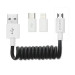 4smarts 3in1 Spiral Cable - MicroUSB кабел с Lightning и USB-C адапери (80 см) (черен) 1