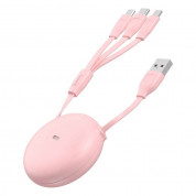 Baseus Lets Go Little Reunion One-Way Stretchable 3-in-1 USB Cable - универсален USB кабел с Lightning, microUSB и USB-C конектори (80 см) (розов) 6