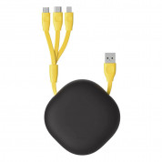 Baseus Lets Go Little Reunion One-Way Stretchable 3-in-1 USB Cable (CAMLT-TYGY) - универсален USB кабел с Lightning, microUSB и USB-C конектори (80 см) (жълт)
