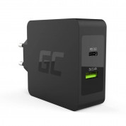 Green Cell Wall Charger USB-C 45W PD - захранване за ел. мрежа с USB и USB-C изходи и USB-C кабел за лаптопи и мобилни устройства (черен)