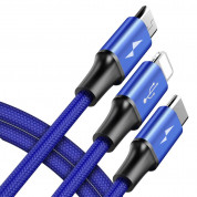 Baseus Rapid 3-in-1 USB Cable with micro USB, Lightning and USB-C connectors (CAMLT-SU13) (120 cm) (bllue) 1