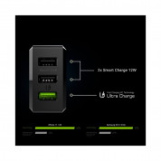 Green Cell 30W Power Source - захранване за ел. мрежа с 1 x Ultra Charge Fast Charging изход и 2 x Smart USB изхода за мобилни телефони и таблети (черен) 1