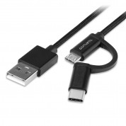 4smarts ComboCord MicroUSB + USB-C cable - плетен качествен кабел за microUSB и USB-C стандарти 200 см. (черен) 1