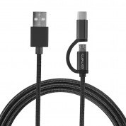 4smarts ComboCord MicroUSB + USB-C cable - плетен качествен кабел за microUSB и USB-C стандарти 200 см. (черен)